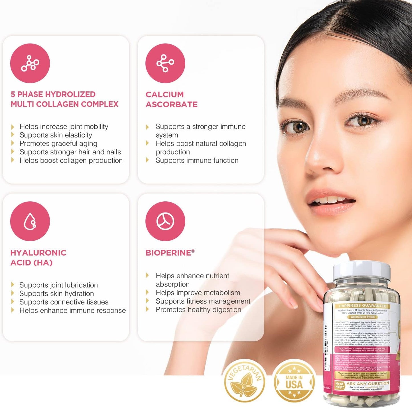 Premium Collagen Pills for Women - 120 Capsules, 2100mg Hydrolyzed Collagen, Grass Fed Supplements with Hyaluronic Acid, Vitamin C, Bioperine - Anti-Aging Support for Skin and Hair