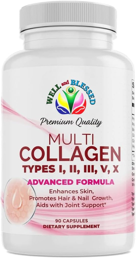 Premium Collagen Supplements for Women with Vitamin C, E - Tighten Skin, Reduce Wrinkles, Strong Nails, Joints & Hair Growth - Anti Aging Skin Care - 90 Capsules