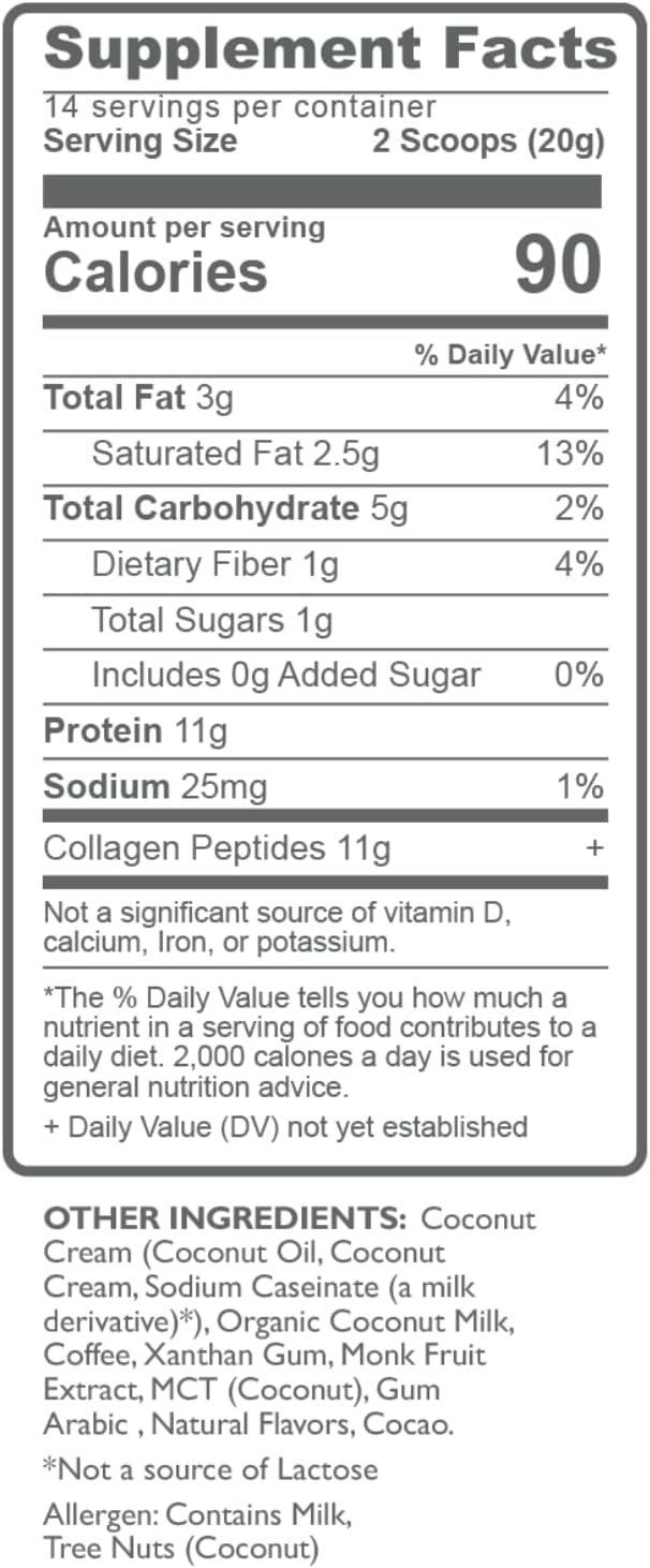 Premium Colombian Coffee NutraCollagen Peptide Powder with MCT Coconut Oil - Keto Friendly, Grass-Fed, Soy/Gluten/Sugar Free - Peppermint Mocha Flavor, 40mg Caffeine per Serving - 14 Servings