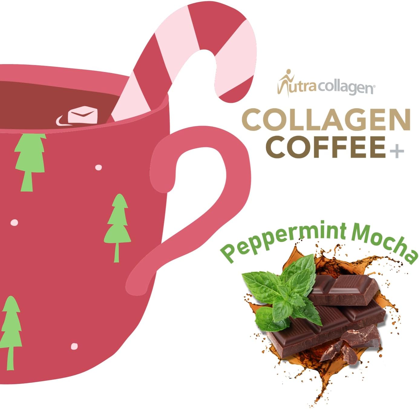 Premium Colombian Coffee NutraCollagen Peptide Powder with MCT Coconut Oil - Keto Friendly, Grass-Fed, Soy/Gluten/Sugar Free - Peppermint Mocha Flavor, 40mg Caffeine per Serving - 14 Servings