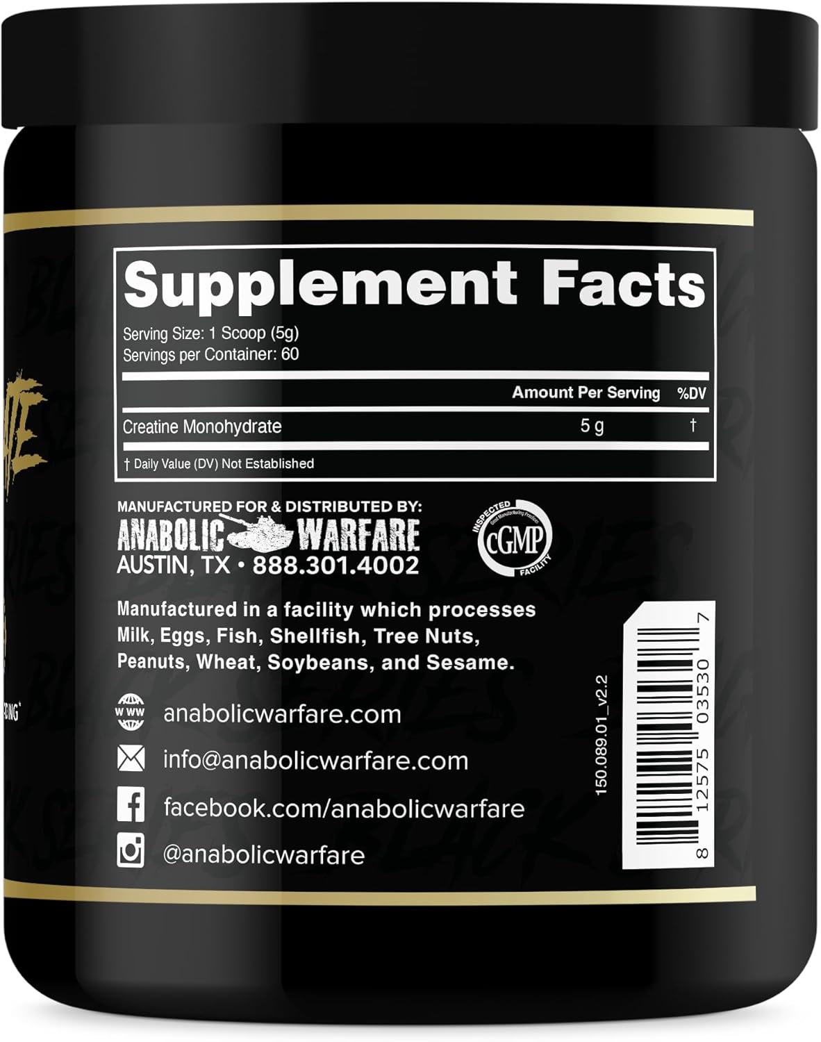 Premium Creatine Monohydrate for Post Workout Recovery and Performance - Anabolic Warfare (60 servings)