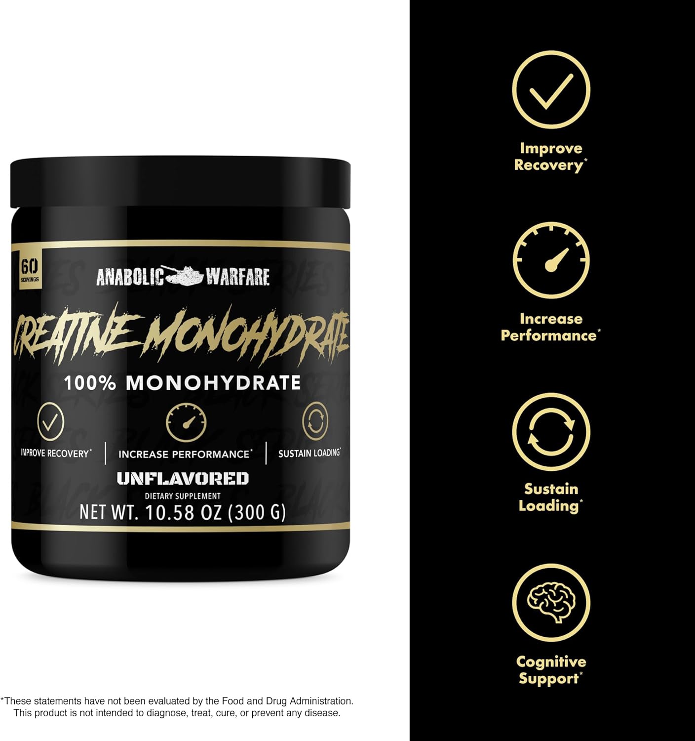 Premium Creatine Monohydrate for Post Workout Recovery and Performance - Anabolic Warfare (60 servings)