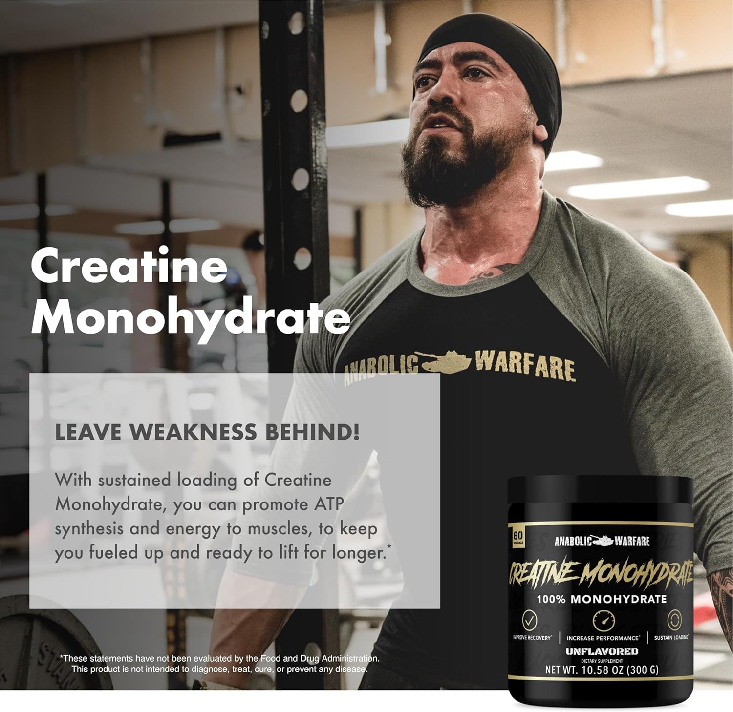 Premium Creatine Monohydrate for Post Workout Recovery and Performance - Anabolic Warfare (60 servings)