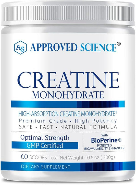 Premium Creatine Monohydrate Powder with BioPerine for Lean Muscle Growth - 60 Servings, 5g Per Serving - Unflavored Vegan Formula - Non-GMO