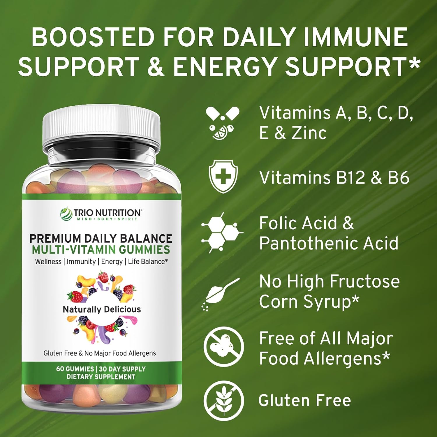 Premium Daily Multivitamin Gummies for Men & Women | Gluten-Free | No Major Food Allergens | Essential Vitamins & Minerals - Zinc | Naturally Delicious