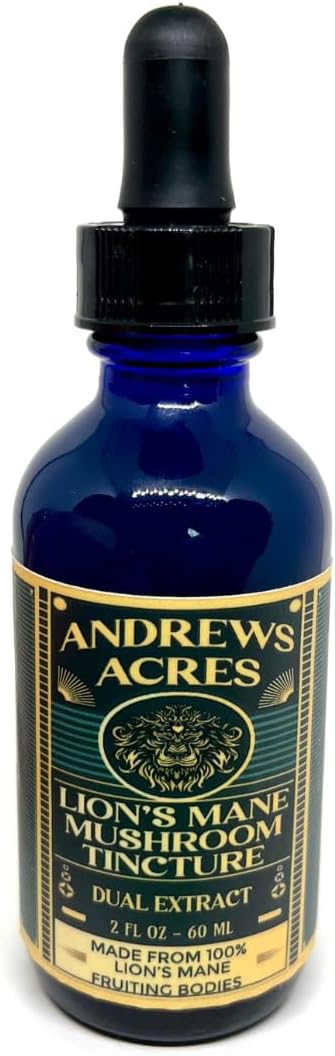 Premium Dual Extract Lion's Mane Tincture - 100% Fruiting Bodies (2 oz) - Andrews Acres