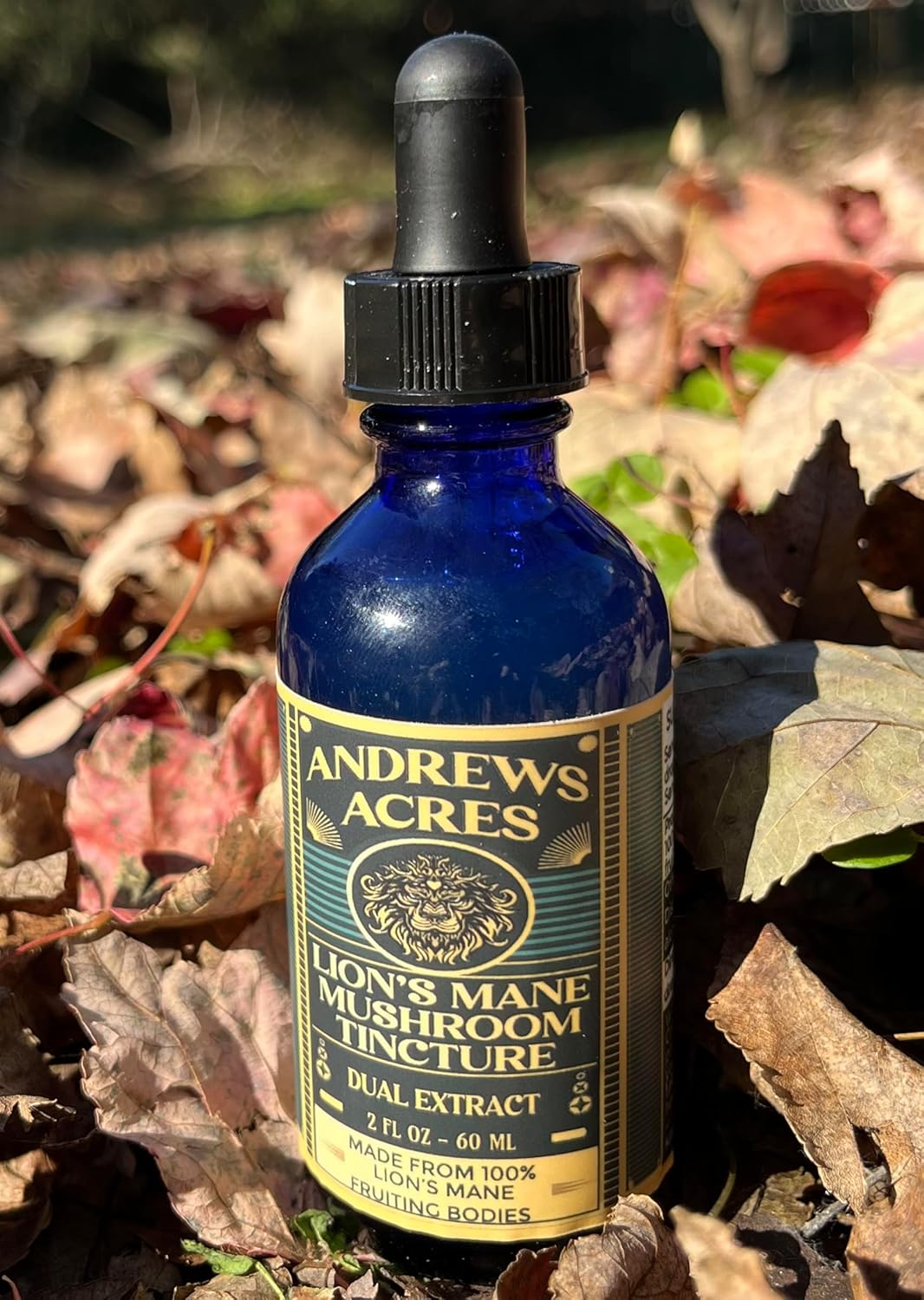 Premium Dual Extract Lion's Mane Tincture - 100% Fruiting Bodies (2 oz) - Andrews Acres