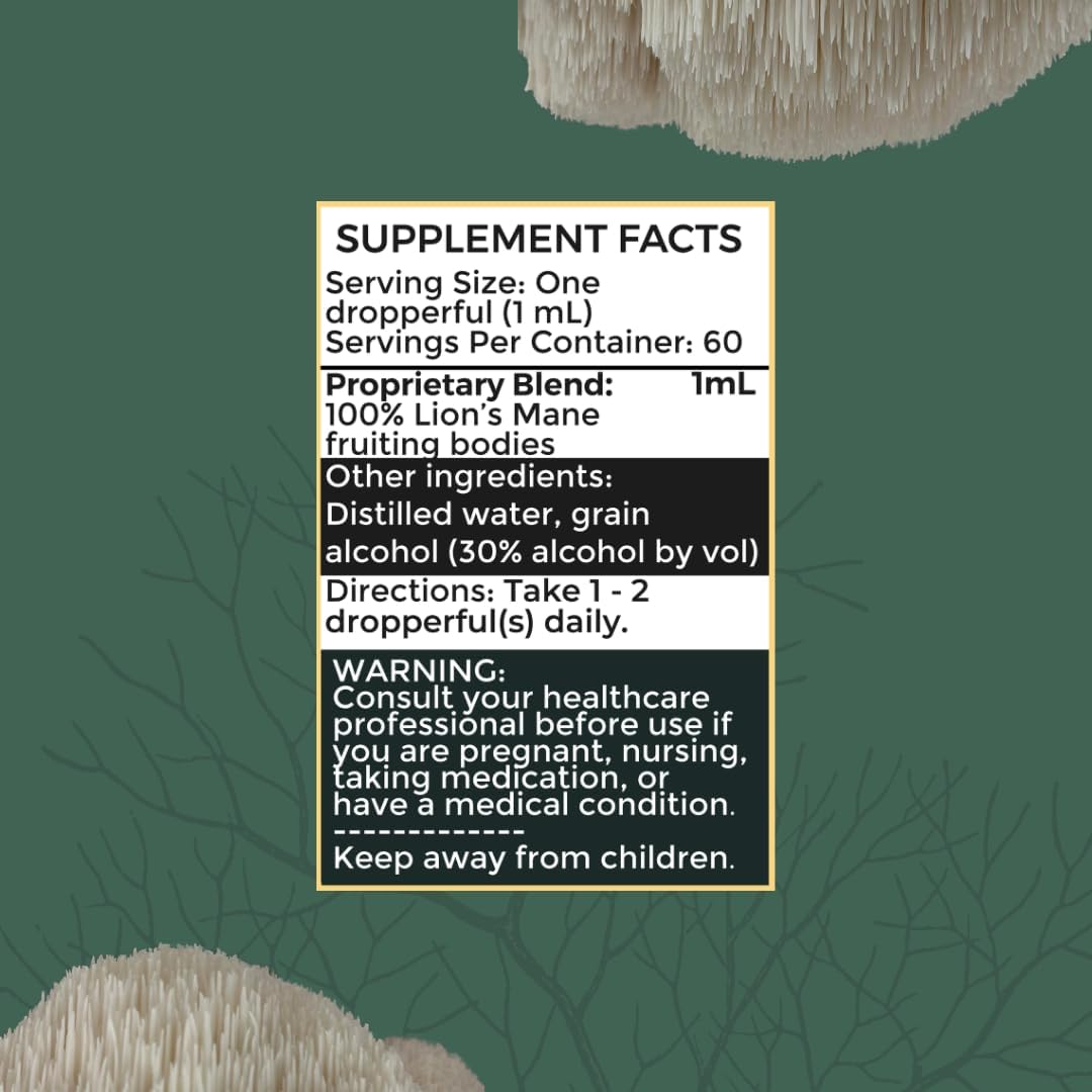 Premium Dual Extract Lion's Mane Tincture - 100% Fruiting Bodies (2 oz) - Andrews Acres
