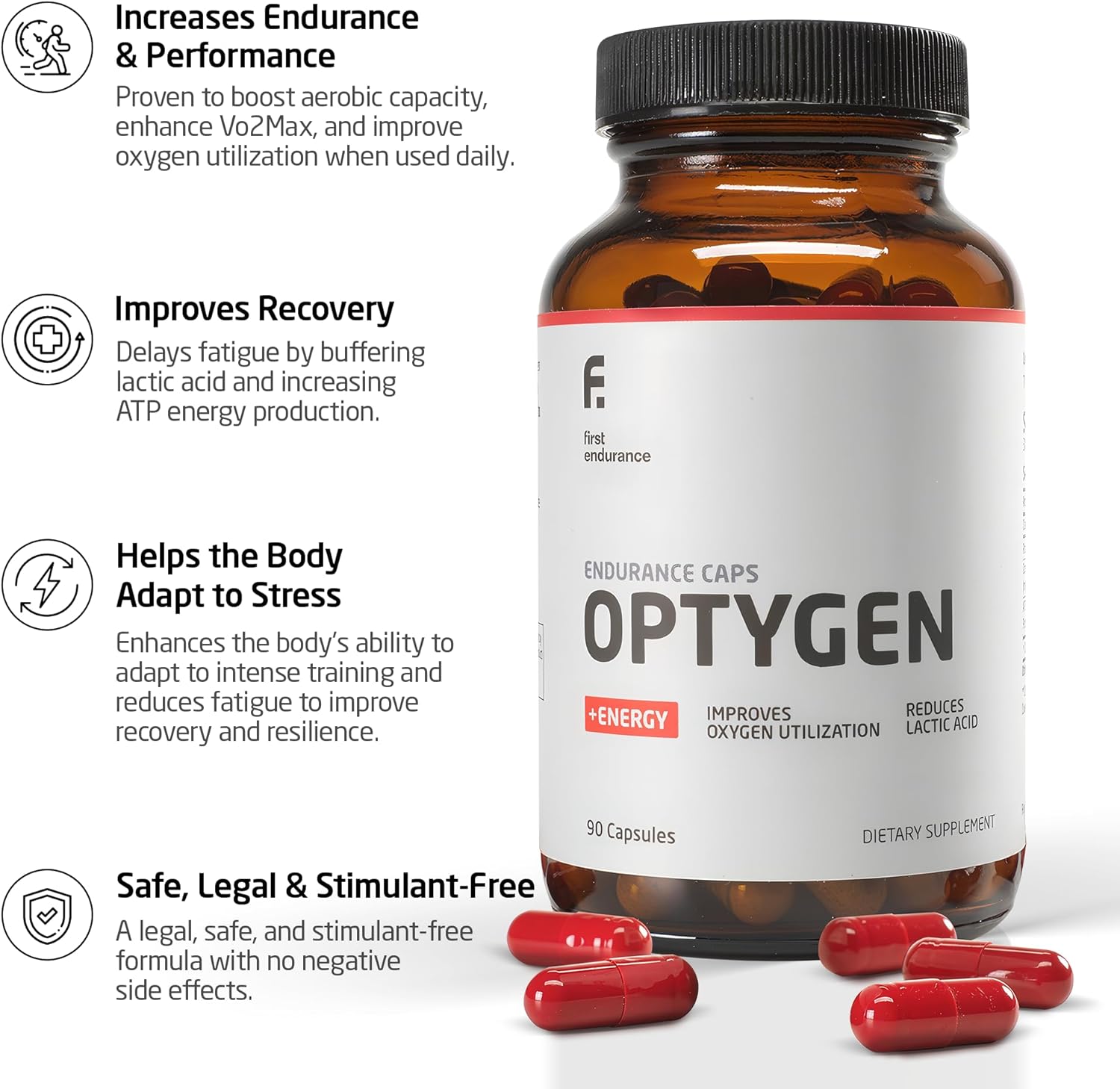 Premium Endurance Supplement - Boost Power and Performance | FIRST ENDURANCE Optygen | Enhances Oxygen Utilization | 90 Capsules