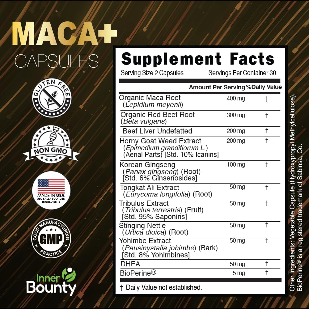 Premium Energy Booster & Performance Supplement for Men and Women - 11-in-1 Formula with Organic Maca Root, Tongkat Ali, Ginseng & More - 60 Capsules