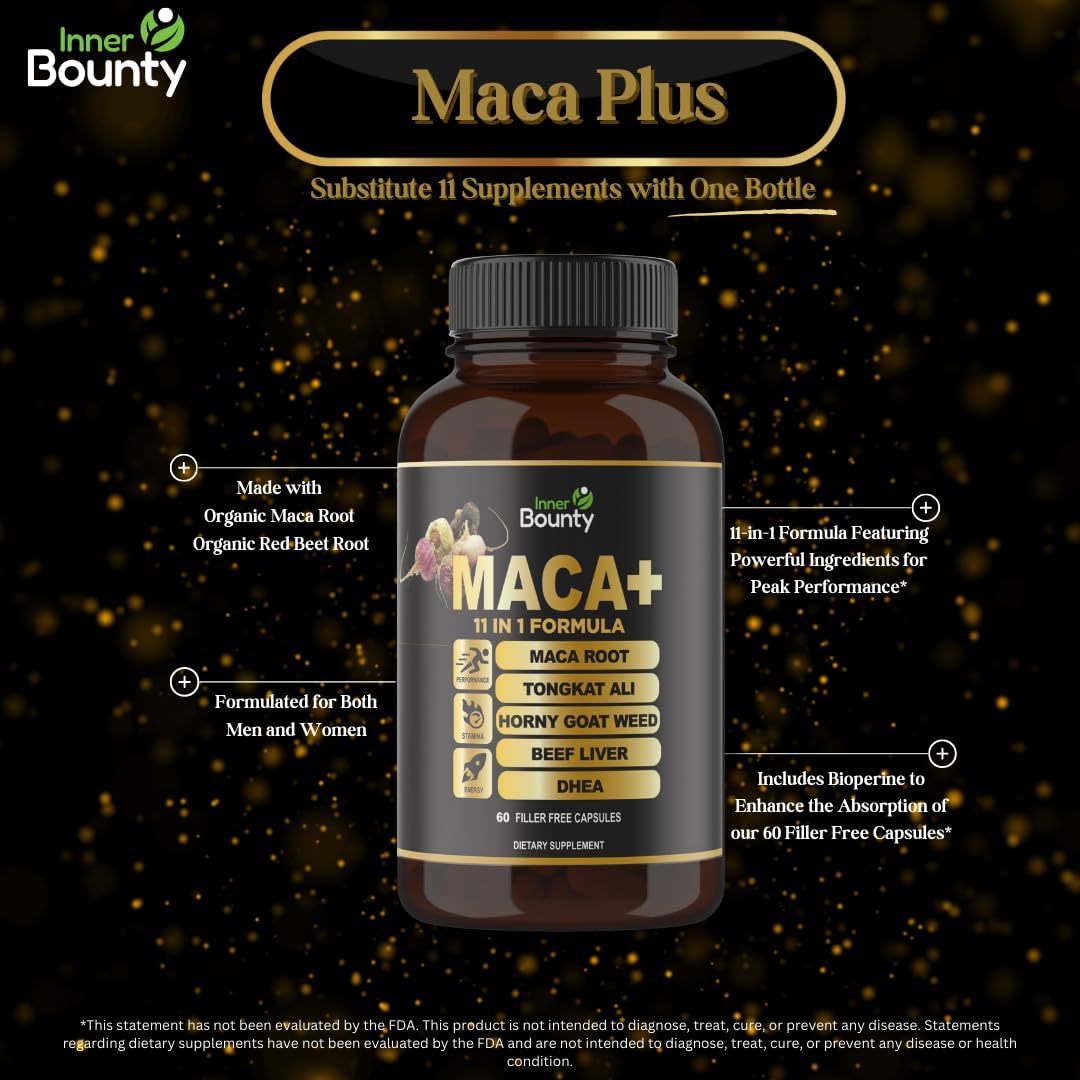 Premium Energy Booster & Performance Supplement for Men and Women - 11-in-1 Formula with Organic Maca Root, Tongkat Ali, Ginseng & More - 60 Capsules