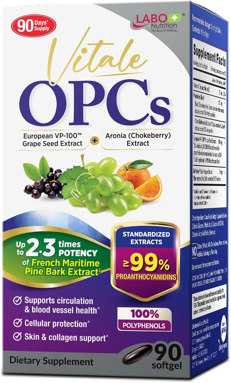Premium European Grape Seed Extract with Aronia & Citrus Bioflavonoids | Supports Circulation, Skin Health & Cellular Protection | 90 Softgels by LABO Nutrition