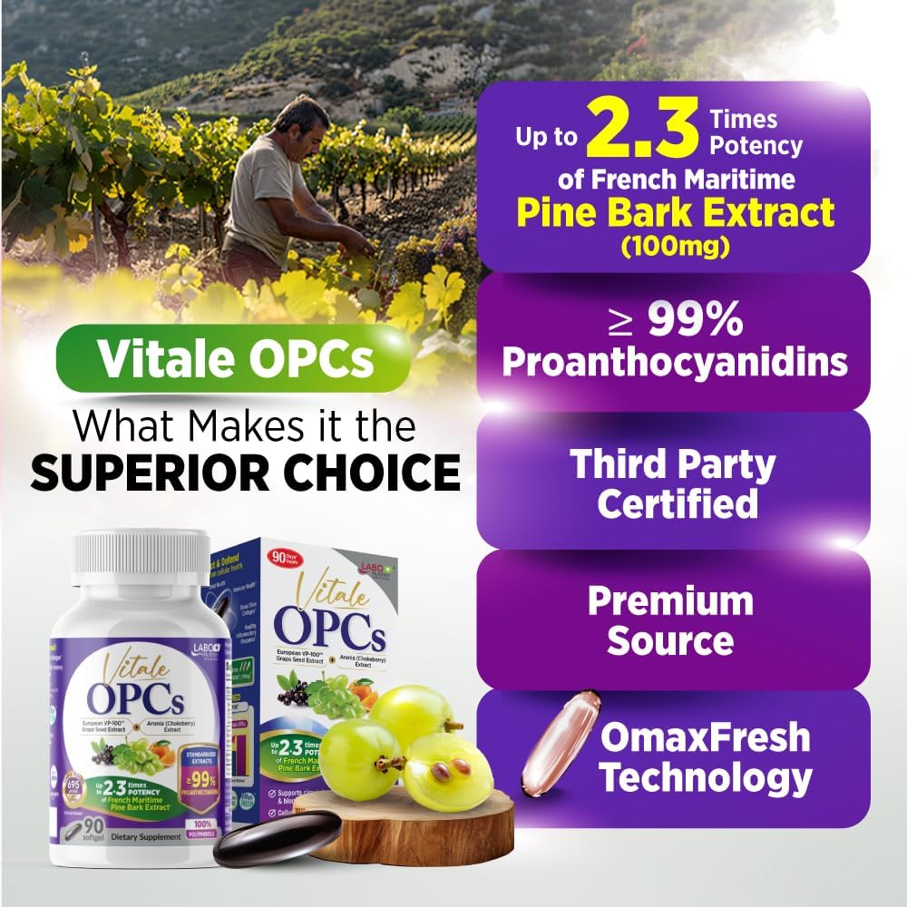 Premium European Grape Seed Extract with Aronia & Citrus Bioflavonoids | Supports Circulation, Skin Health & Cellular Protection | 90 Softgels by LABO Nutrition