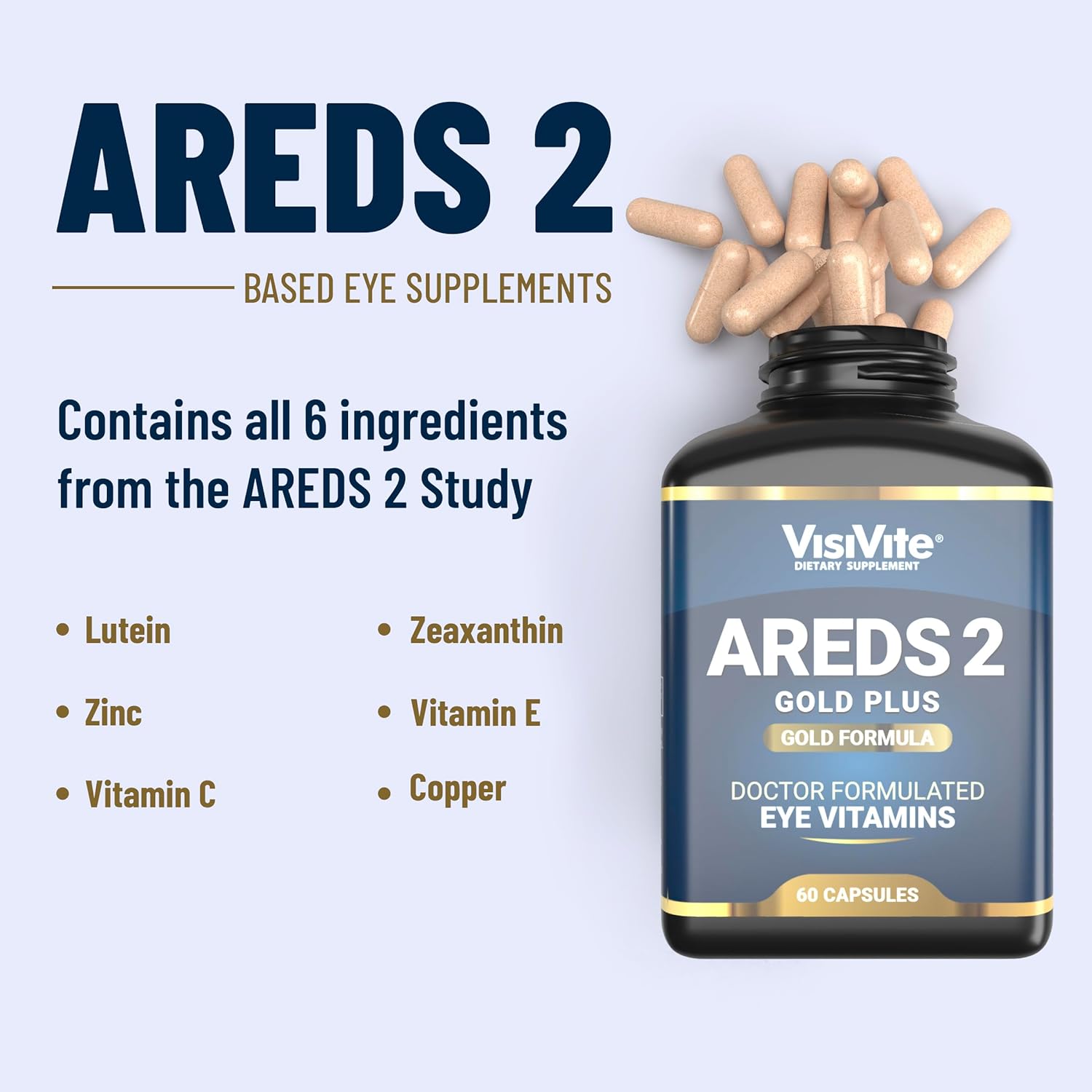 Premium Eye Health Formula with AREDS 2, Zeaxanthin, Lutein, Bilberry & Grape Seed Extract - 60 Capsules