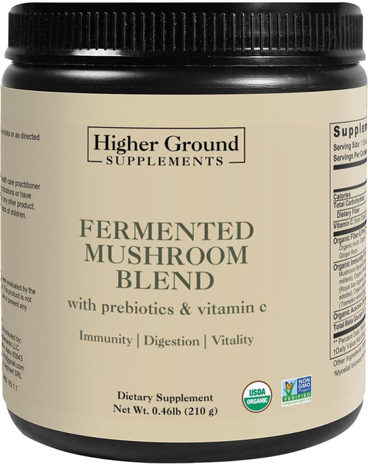 Premium Fermented Mushroom Blend with Prebiotics, Fibers, and Vitamin C for Immunity - Non-GMO & Gluten-Free - 210g