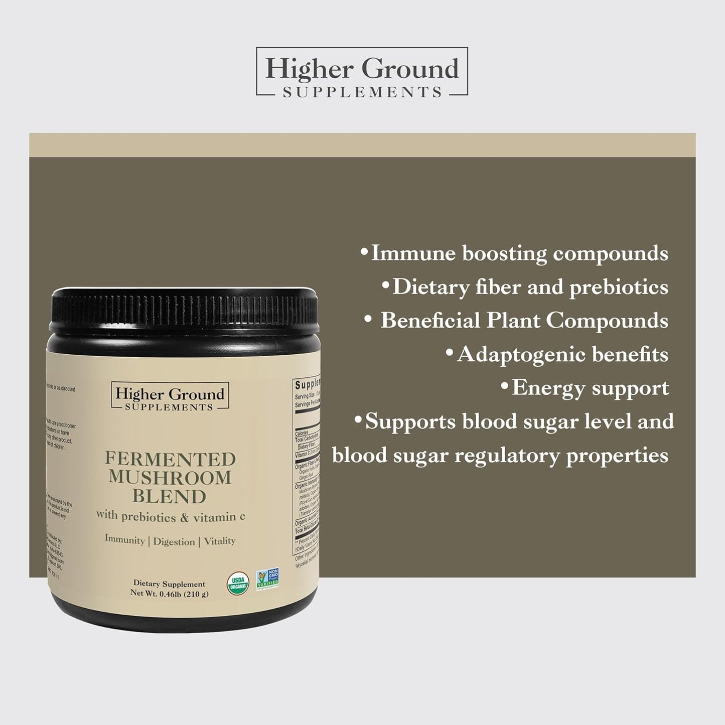 Premium Fermented Mushroom Blend with Prebiotics, Fibers, and Vitamin C for Immunity - Non-GMO & Gluten-Free - 210g