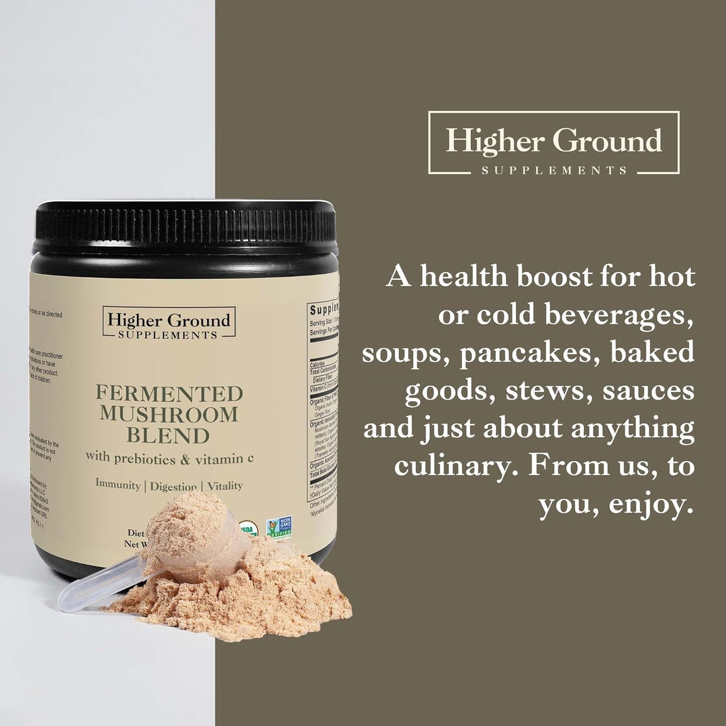 Premium Fermented Mushroom Blend with Prebiotics, Fibers, and Vitamin C for Immunity - Non-GMO & Gluten-Free - 210g