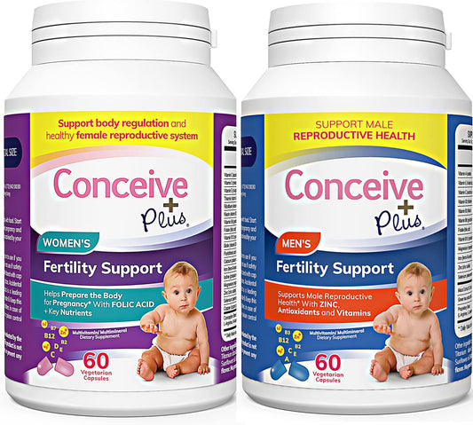 Premium Fertility Vitamins Bundle for Men and Women | 30-Day Supply | Conceive Plus Fertility Support | 2 x 60 Soft Capsules