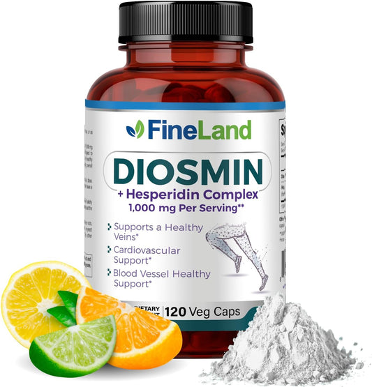 Premium FineLand Diosmin & Hesperidin Complex - 1000mg Capsules for Blood Flow & Circulation - Vegan & Natural Formula - 120 Count