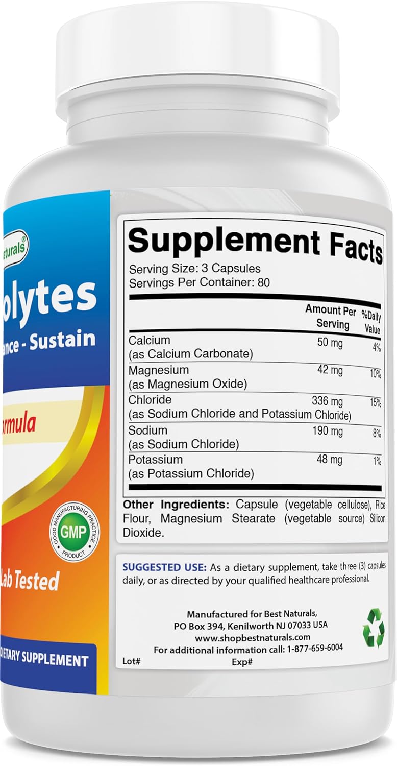 Premium Formula 240 Capsules - Best Naturals Electrolytes for Hydration, Balance, and Sustain. Gluten-Free, Non-GMO.