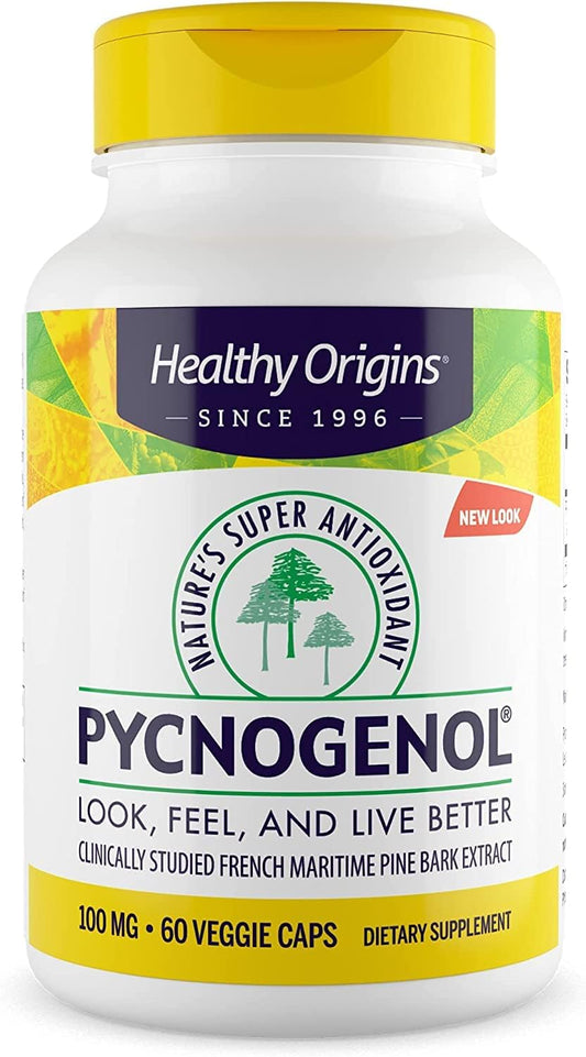 Premium French Maritime Pine Bark Extract - Healthy Origins Pycnogenol 100mg Supplement for Heart Health & Skin Care - Gluten-Free & Non-GMO - 60 Veg Capsules