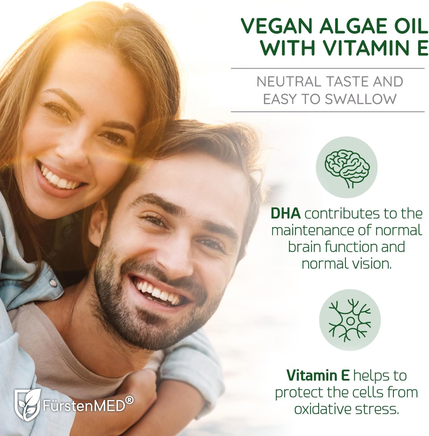 Premium FürstenMED® Algae Oil Omega 3 Supplement - 2000mg with DHA, EPA & Vitamin E - Vegan Heart, Brain & Joint Health Support - Essential Fatty Acids for Daily Wellness