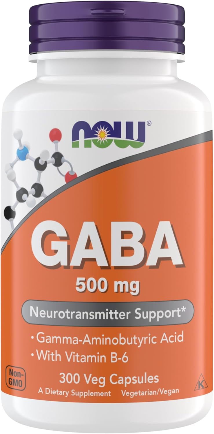 Premium GABA Supplement for Stress Relief - 500 mg Capsules, Ideal for Balanced Brain Function - Vegetarian, Vegan, and Kosher Friendly - 300 Capsules by NOW Supplements