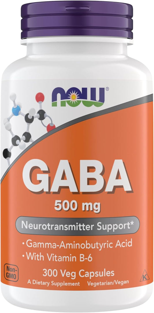 Premium GABA Supplement for Stress Relief - 500 mg Capsules, Ideal for Balanced Brain Function - Vegetarian, Vegan, and Kosher Friendly - 300 Capsules by NOW Supplements