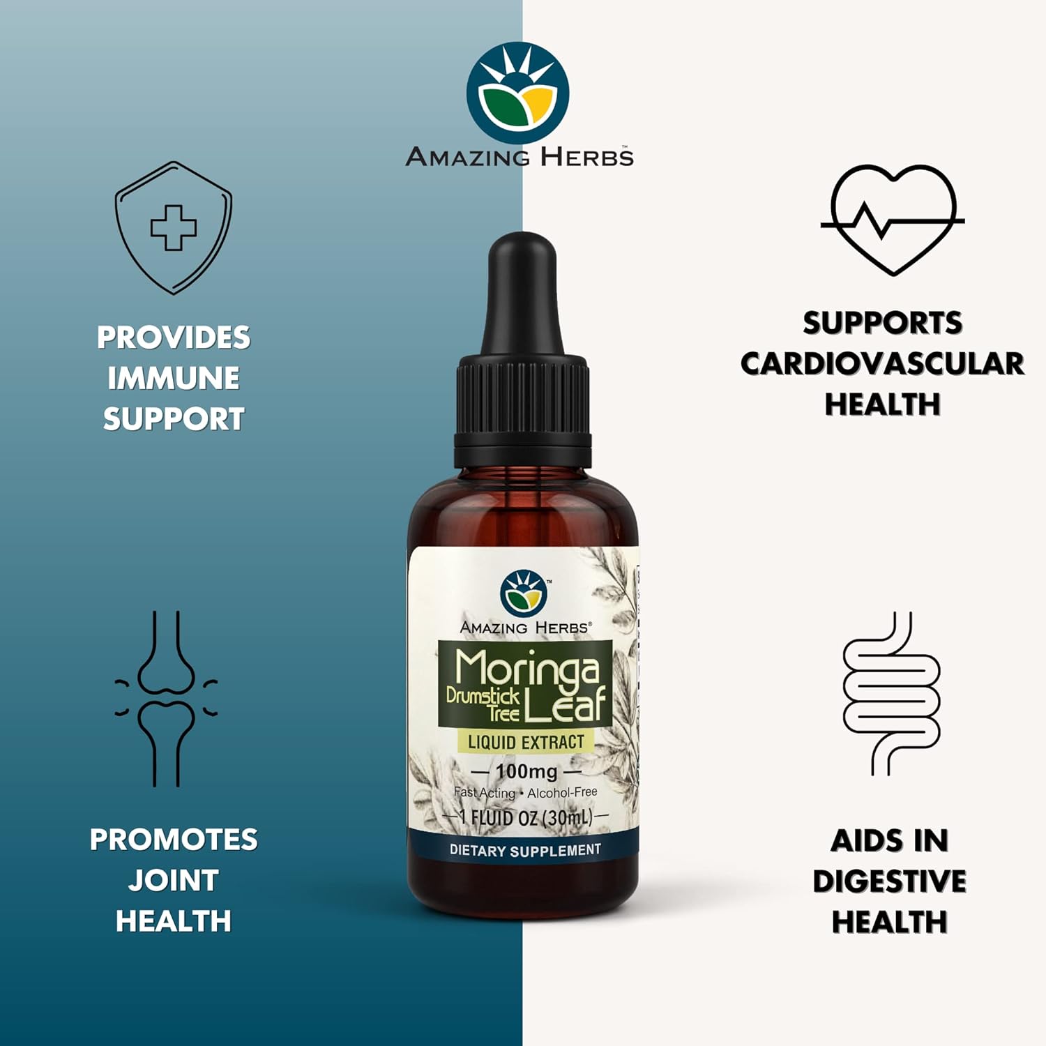 Premium Gluten-Free Moringa Leaf Extract - Boosts Mood, Enhances Sleep, & Supports Joint Health - 1 Fl Oz