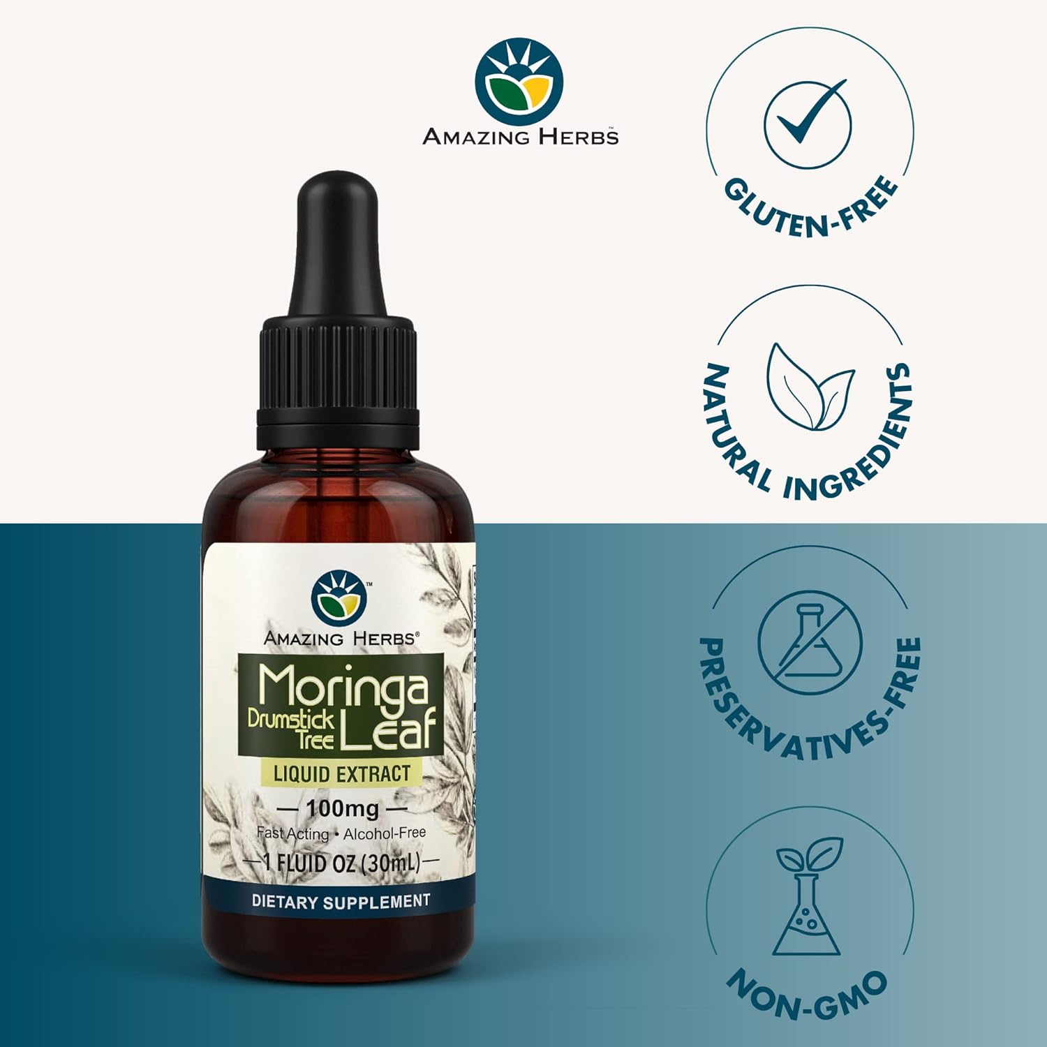 Premium Gluten-Free Moringa Leaf Extract - Boosts Mood, Enhances Sleep, & Supports Joint Health - 1 Fl Oz