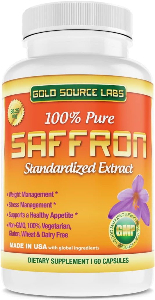 Premium Gold Source Labs Saffron Extract Capsules - 88.25 mg with .3% Safranal Extract, 60 Vegetarian Pills for Appetite and Eye Health