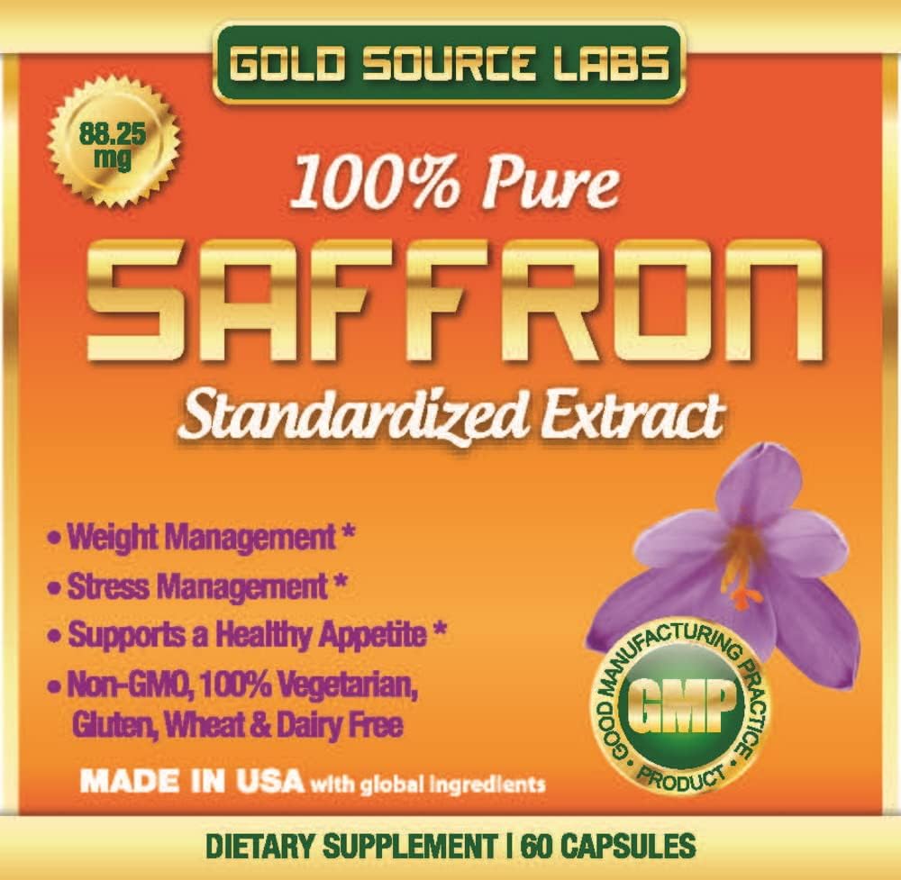 Premium Gold Source Labs Saffron Extract Capsules - 88.25 mg with .3% Safranal Extract, 60 Vegetarian Pills for Appetite and Eye Health