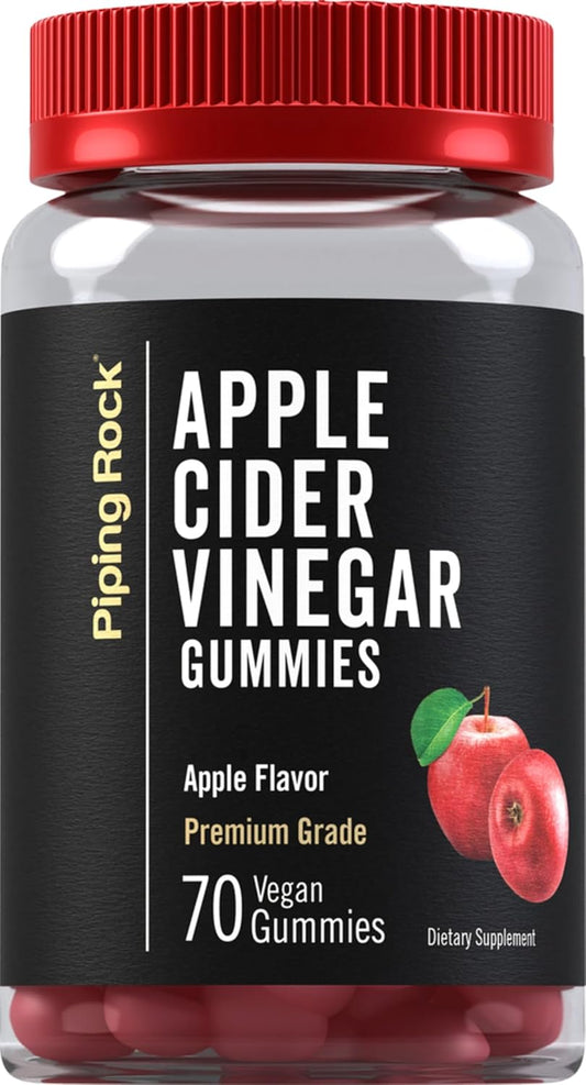Premium Grade Apple Cider Vinegar Gummies - 70 Count | Vegan, Non-GMO, Gluten Free | Apple Flavor Supplement by Piping Rock