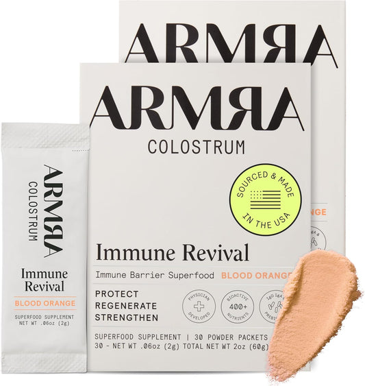 Premium Grass-Fed ARMRA Colostrum Powder for Gut Health, Immunity, Skin & Hair - 400+ Nutrients, Bioavailable, Keto, Gluten & Fat Free - Blood Orange, 60 Servings