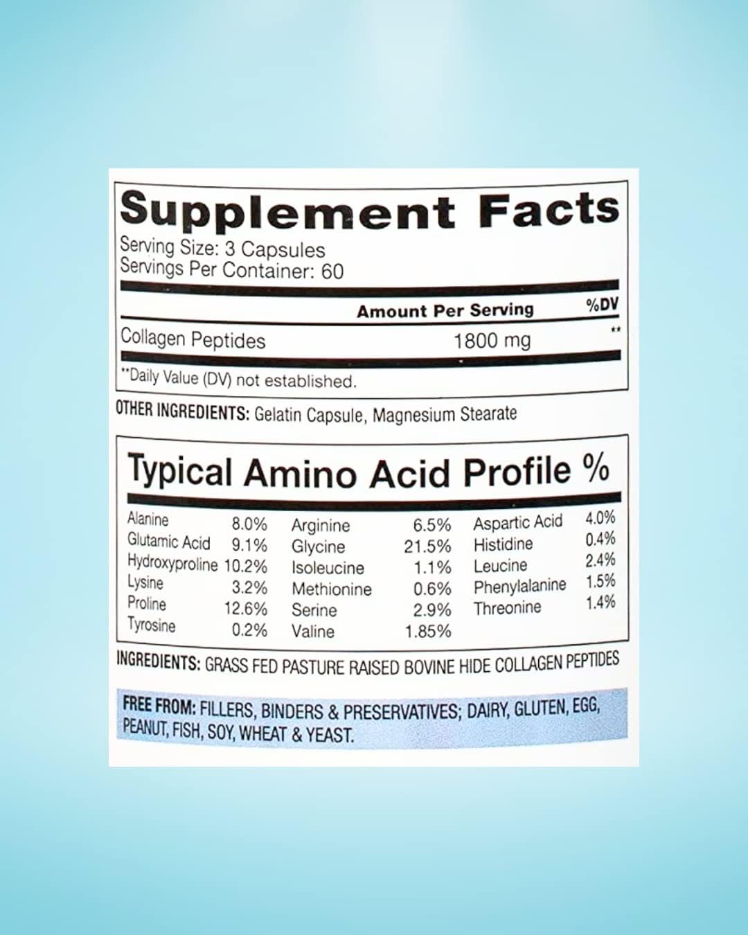 Premium Grass-Fed Collagen Peptides Capsules for Skin, Hair & Nails - Non-GMO, Zero Sugar Daily Supplement for Men & Women - 180 Capsules