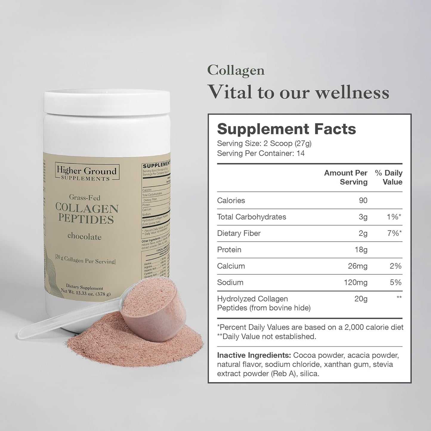 Premium Grass-Fed Collagen Peptides for Skin, Nails, Hair, Joints, and Muscles | Non-GMO, Gluten-Free Protein Powder | Chocolate Flavor | 378g