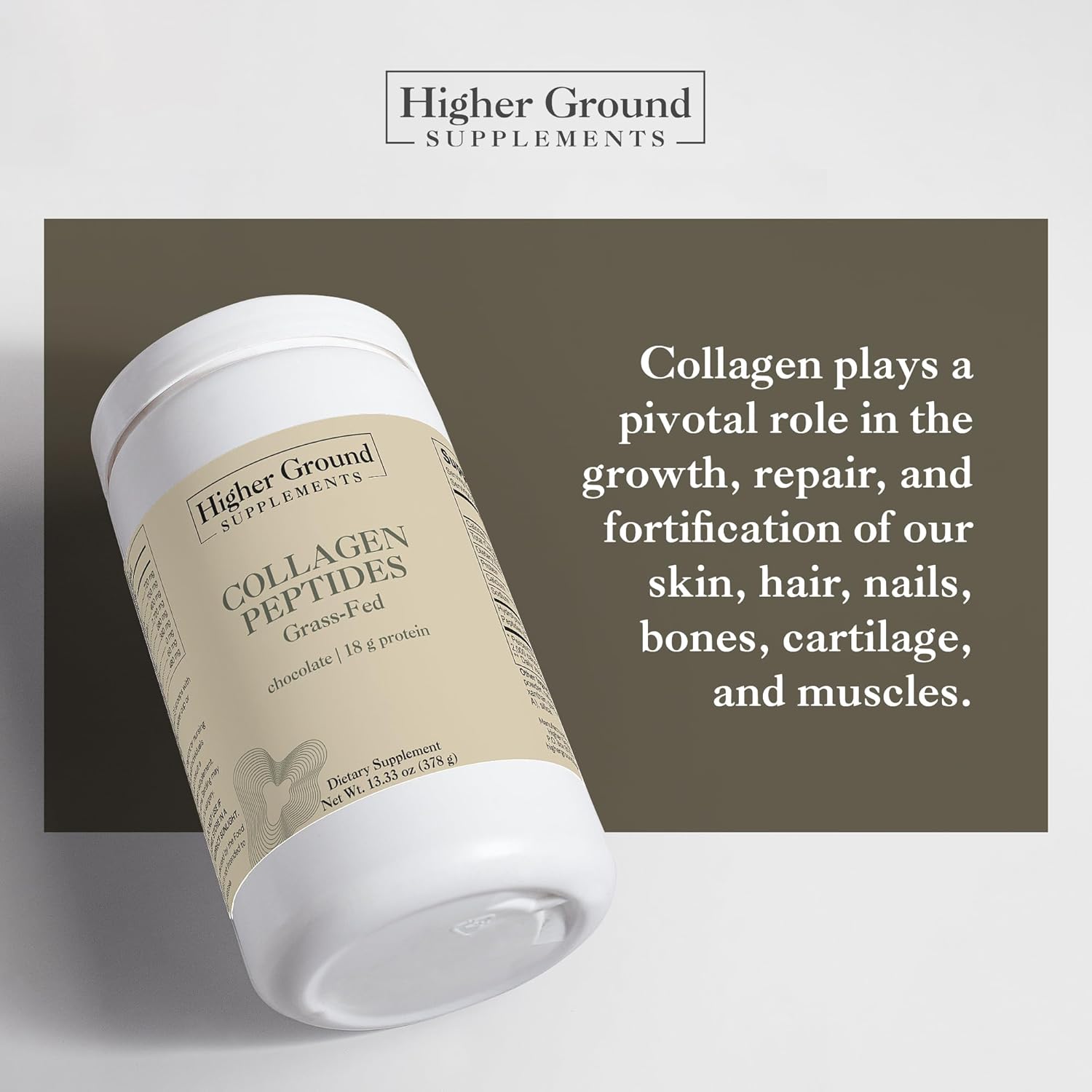 Premium Grass-Fed Collagen Peptides for Skin, Nails, Hair, Joints, and Muscles | Non-GMO, Gluten-Free Protein Powder | Chocolate Flavor | 378g