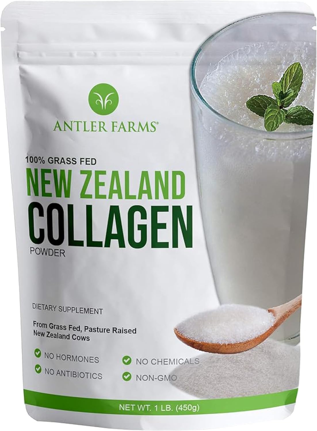 Premium Grass Fed Collagen Powder from New Zealand - 100% Pure, Unflavored, 1 lb - Hydrolyzed Peptides, Keto Friendly