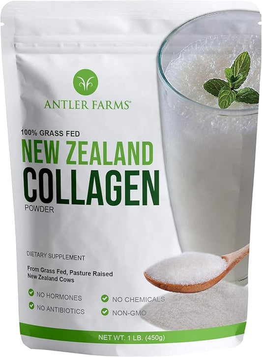 Premium Grass Fed Collagen Powder from New Zealand - 100% Pure, Unflavored, 1 lb - Hydrolyzed Peptides, Keto Friendly