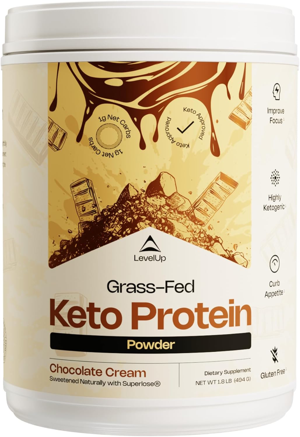 Premium Grass-fed Collagen Protein Powder with C8 MCT Oil, Whey Protein Isolate, and Irish Butter - Chocolate Cream Flavor