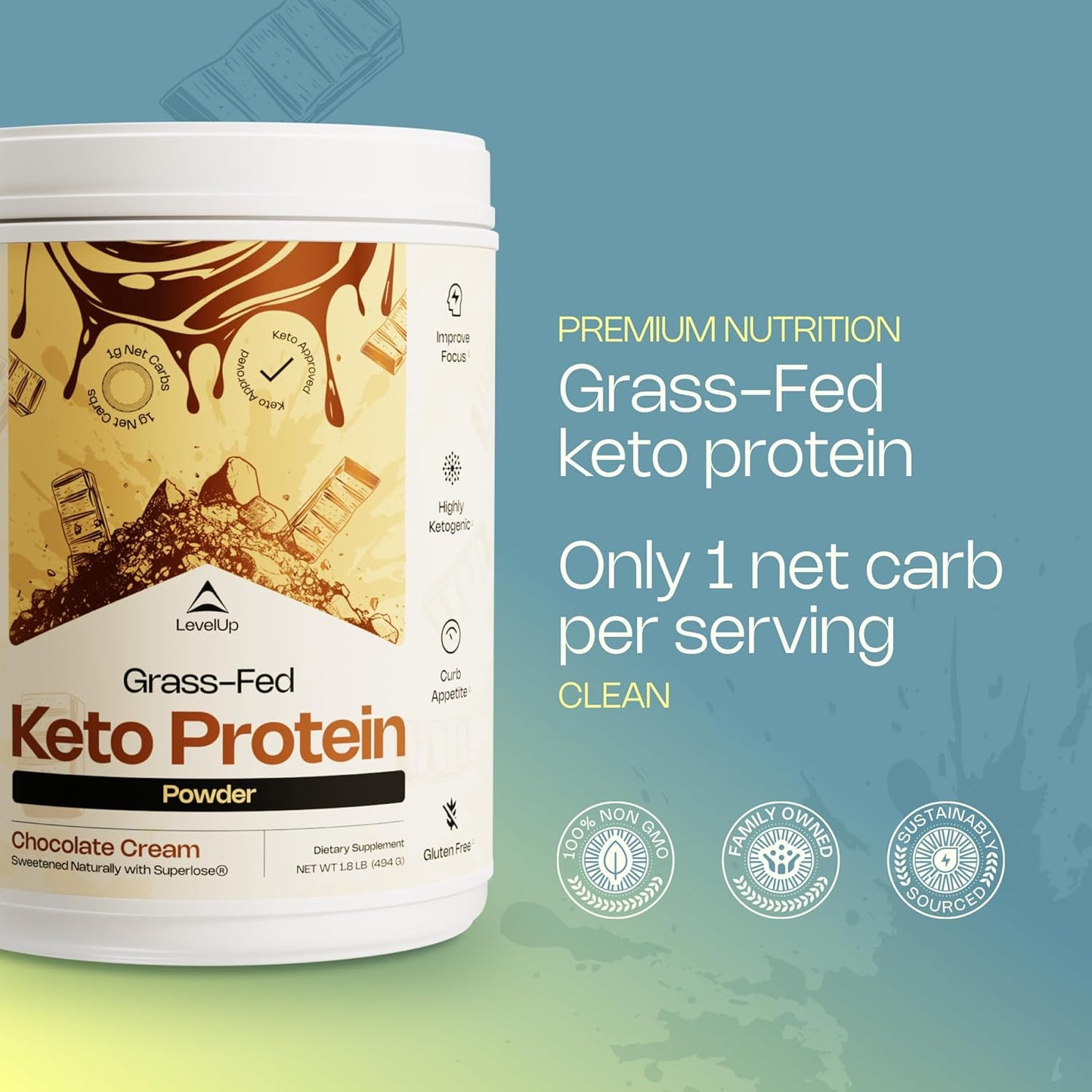 Premium Grass-fed Collagen Protein Powder with C8 MCT Oil, Whey Protein Isolate, and Irish Butter - Chocolate Cream Flavor