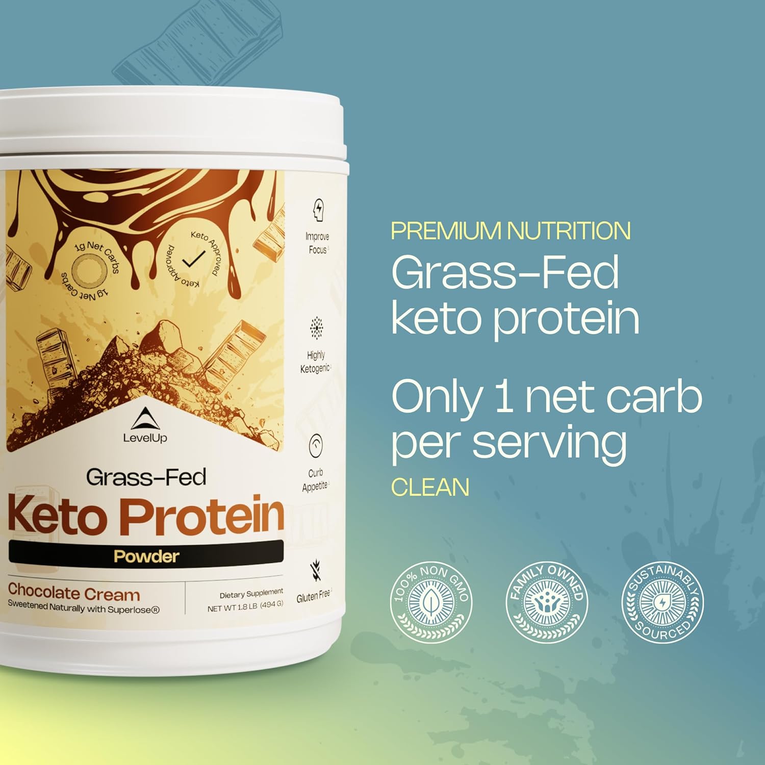 Premium Grass-fed Collagen Protein Powder with C8 MCT Oil, Whey Protein Isolate, and Irish Butter - Chocolate Cream Flavor