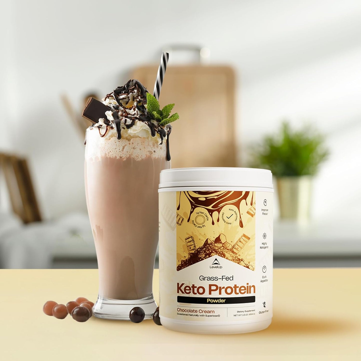 Premium Grass-fed Collagen Protein Powder with C8 MCT Oil, Whey Protein Isolate, and Irish Butter - Chocolate Cream Flavor
