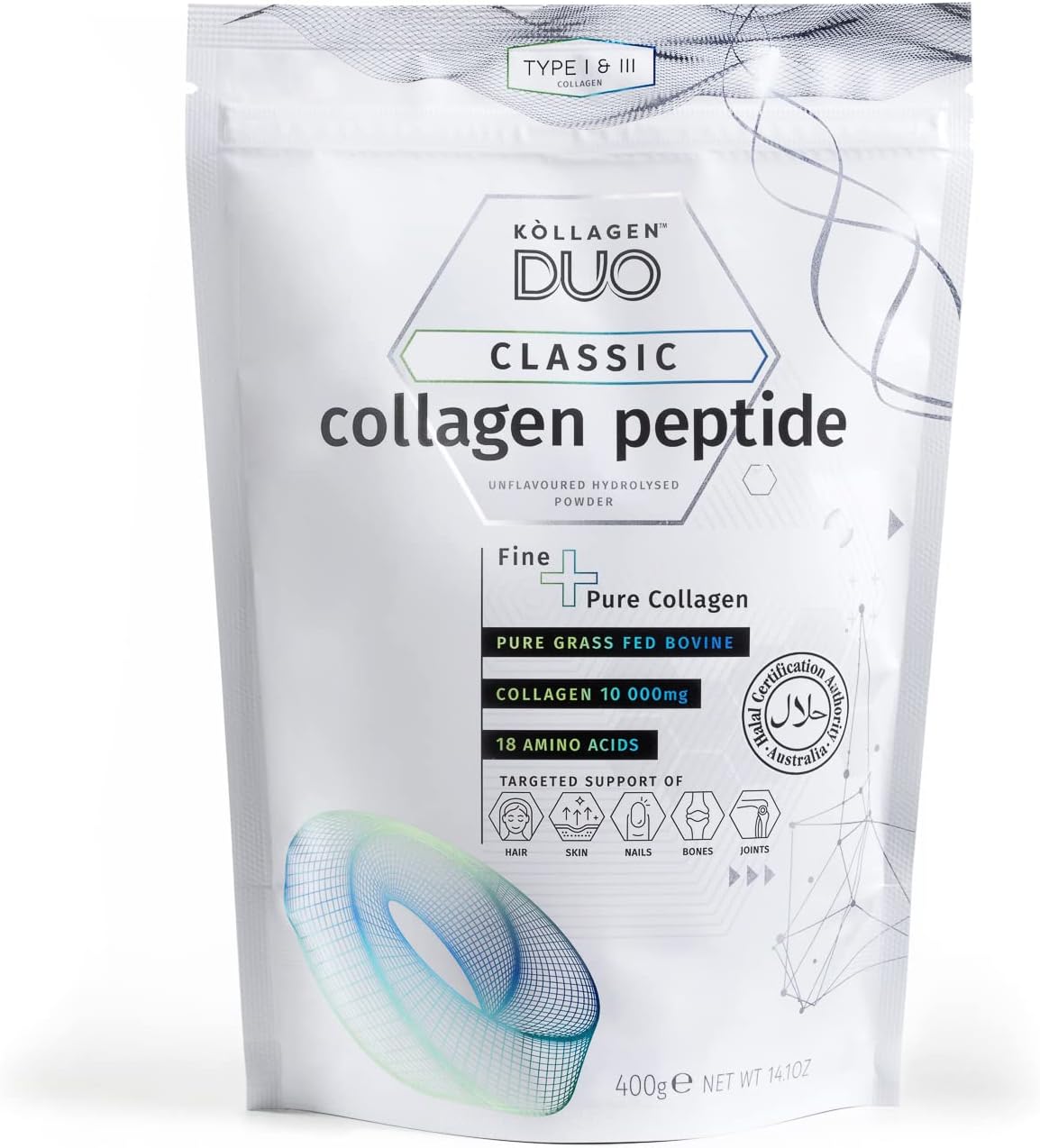 Premium Halal Collagen Protein Powder - Unflavored Source of Type I & III Collagen with 18 Amino Acids for Skin, Hair, and Nails - Collagen Supplement with Glycine Boost