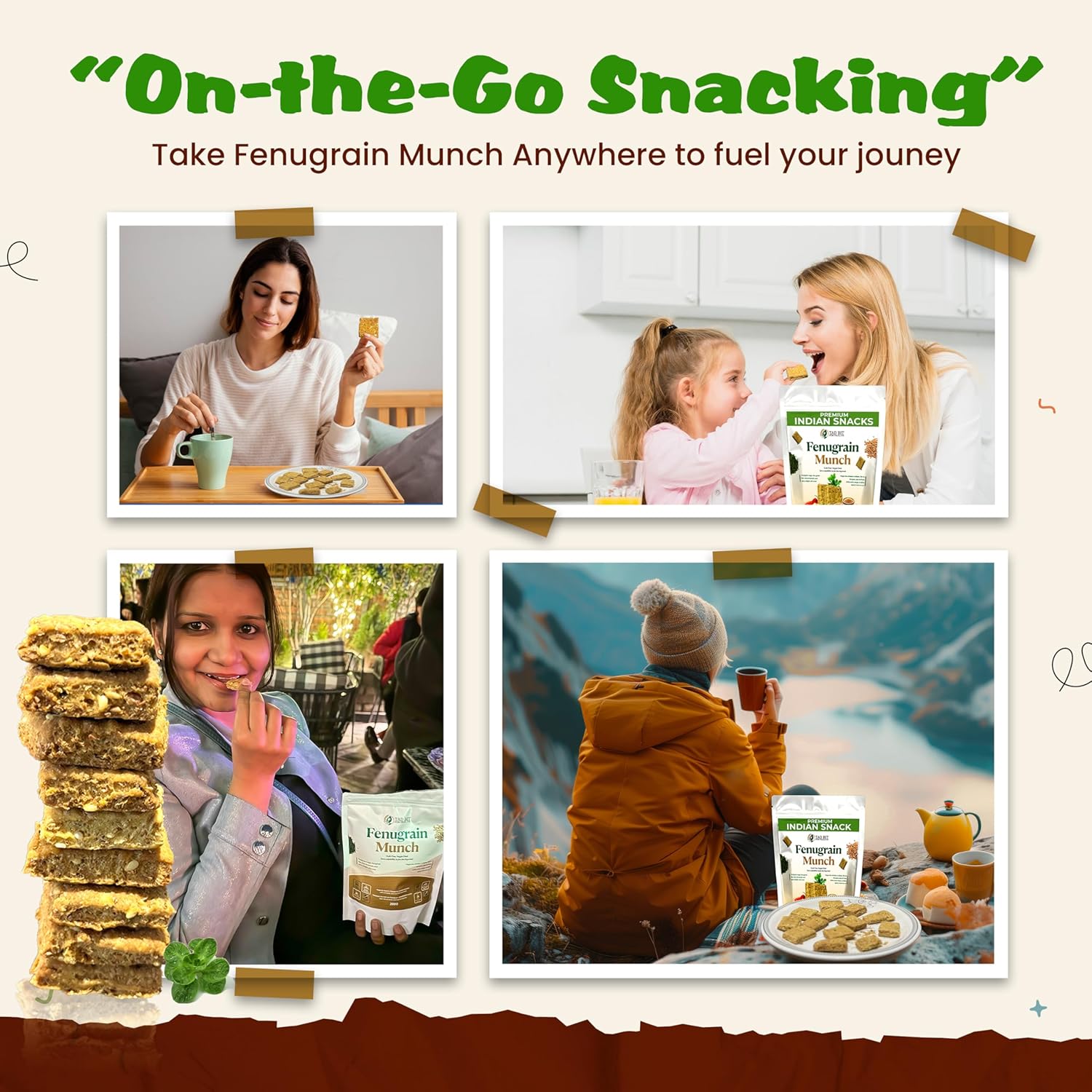 Premium Handmade Fenugrain Munch Crackers - Vegan, Dairy-Free, Sugar-Free Snacks - Low Calorie Whole Wheat Biscuits (3 Pack, 600g)