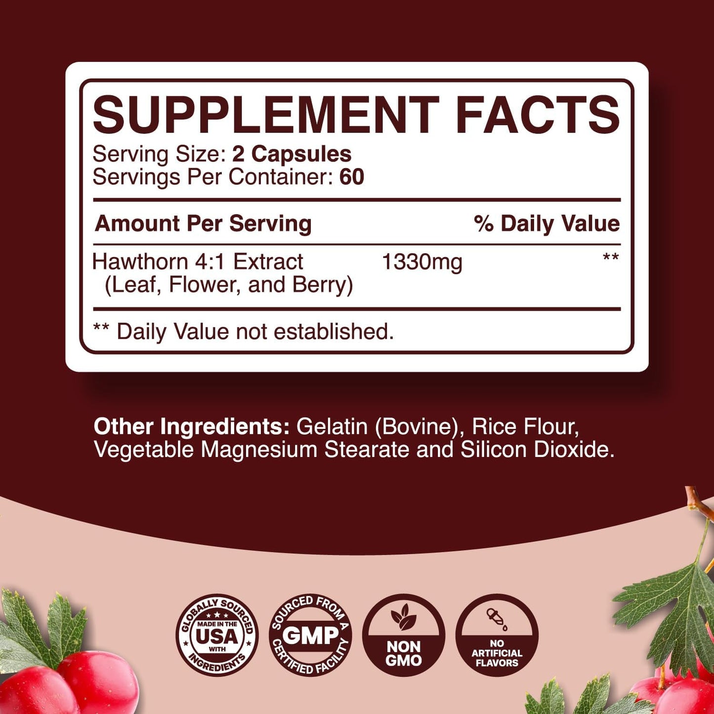 Premium Hawthorn Berry Capsules - Extra Strength Heart Health Supplement for Men and Women - 4:1 Extract - Non-GMO Herbal Vitamins - 120 Caps