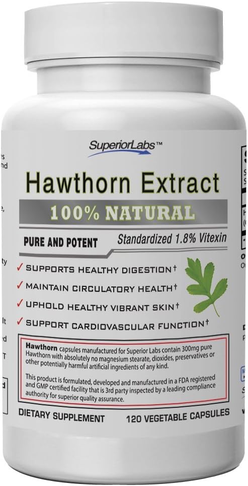 Premium Hawthorn Vitamin Supplement - 300mg Non-GMO Capsules for Healthy Digestion & Cardiovascular Support
