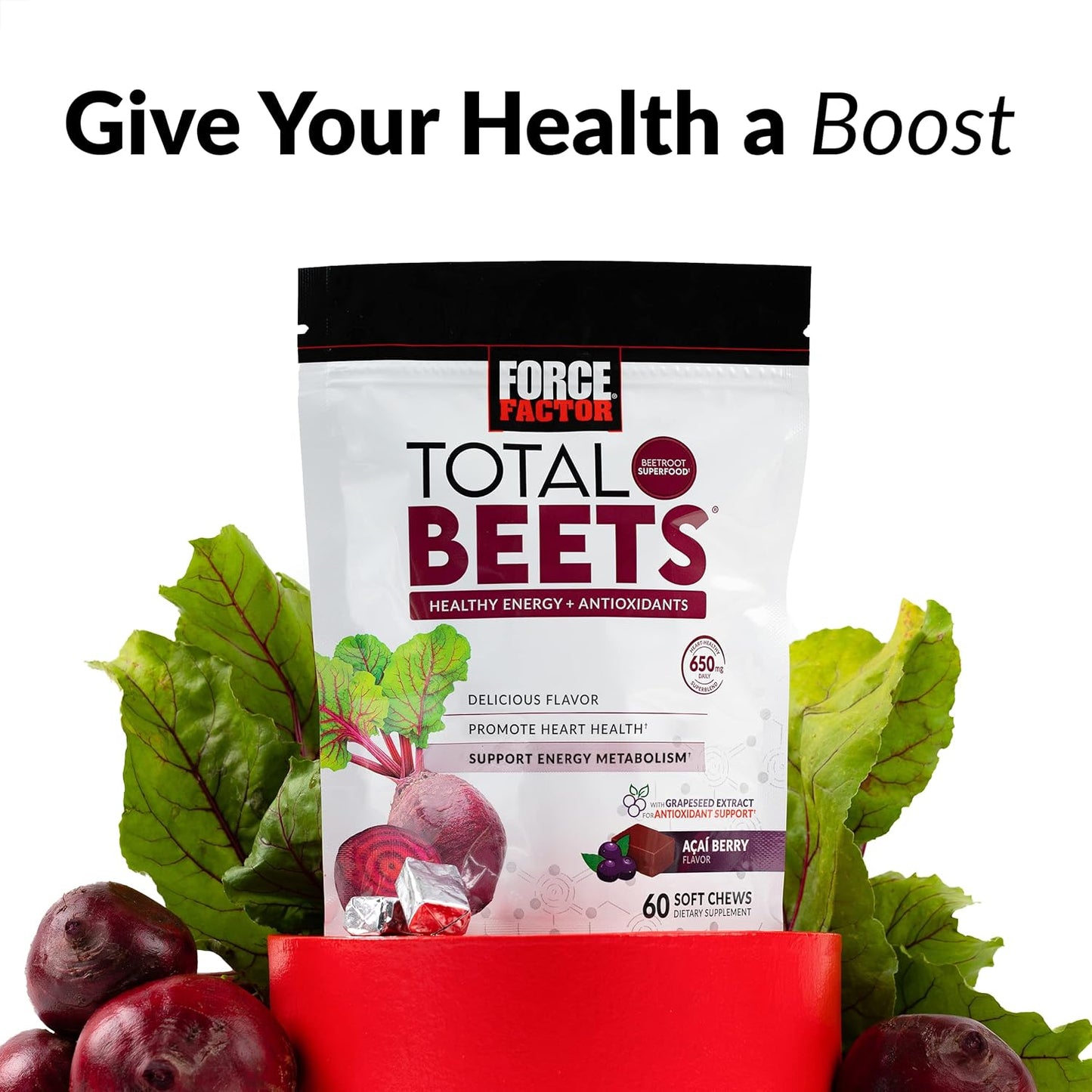 Premium Heart Health Superfood Soft Chews with Beetroot, Nitrates, L-Citrulline, Grapeseed Extract, Antioxidants - 60 Chews