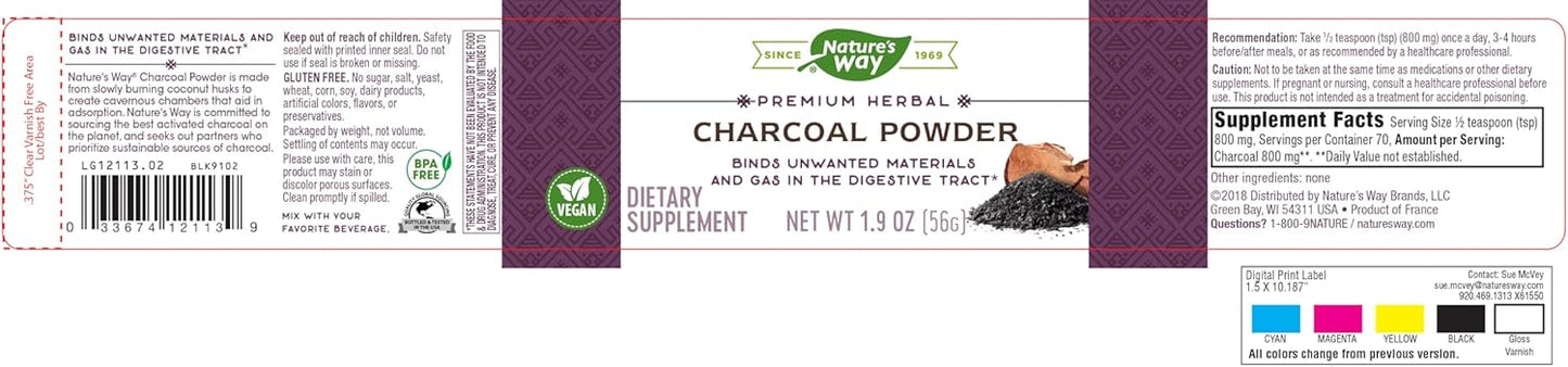 Premium Herbal Charcoal Powder, 800 mg Per Serving, BPA-Free Packaging - Nature's Way
