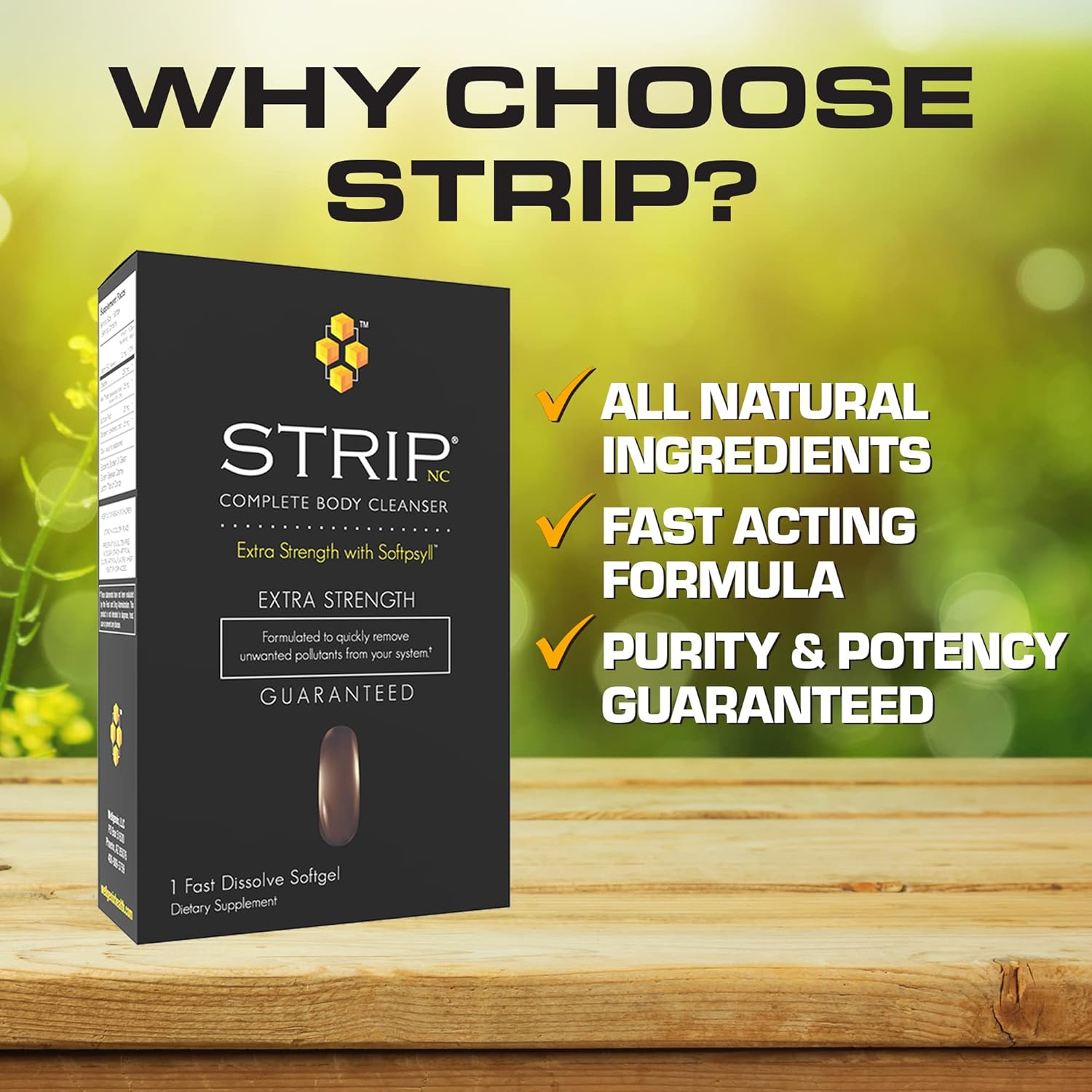 Premium Herbal Detox Cleanse for Rapid Toxin Removal - Wellgenix Strip NC Complete Body Cleanser - 1 Hour Fast Acting Softgel